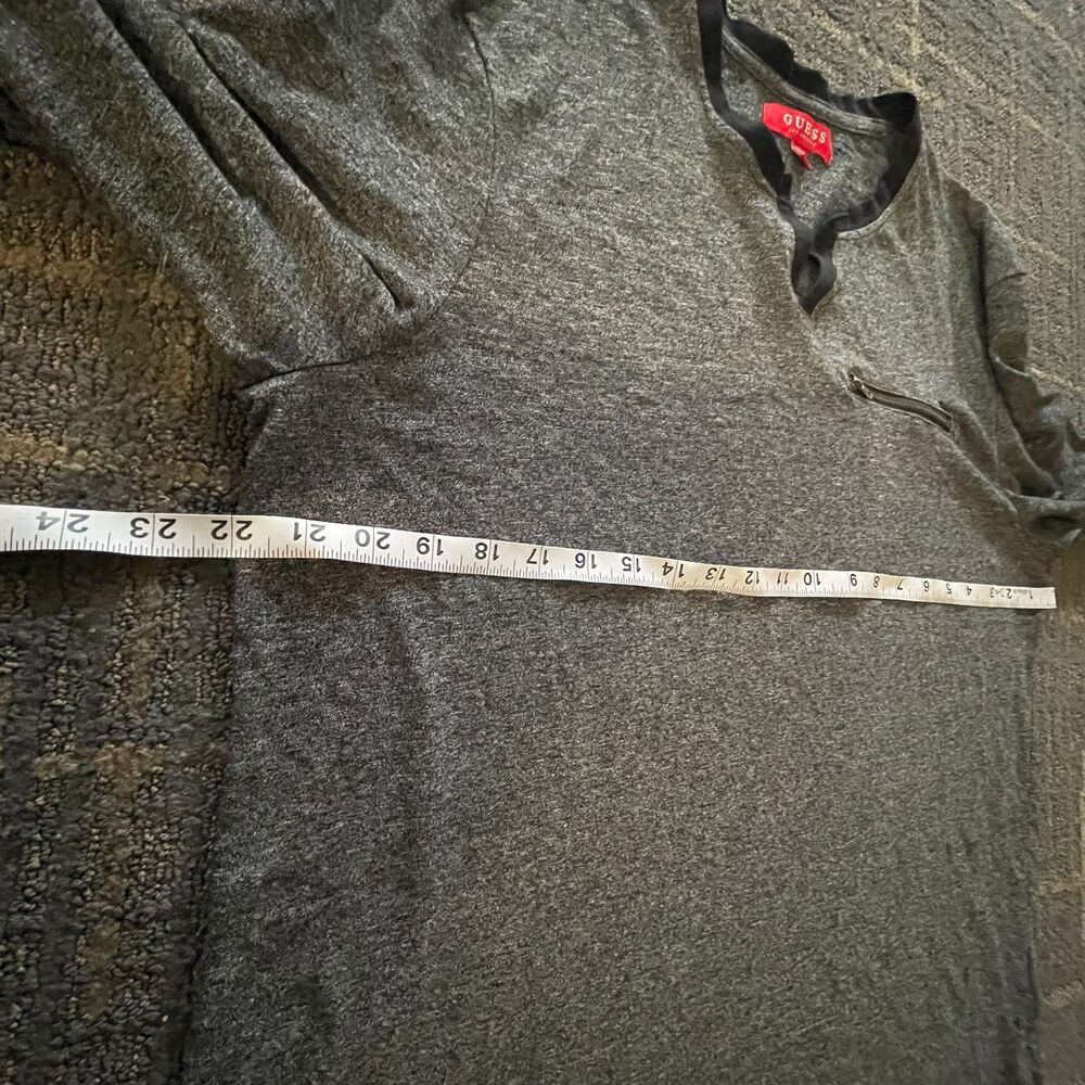 Guess Mens XL Charcoal Grey Heathered Split Neck Long Sleeve Zipper Pocket Shirt - Picture 6 of 8